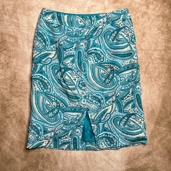 Vintage 90s Worthington Paisley Silk Midi Pencil Skirt Rainbow Embroidered Boho - Picture 2 of 6